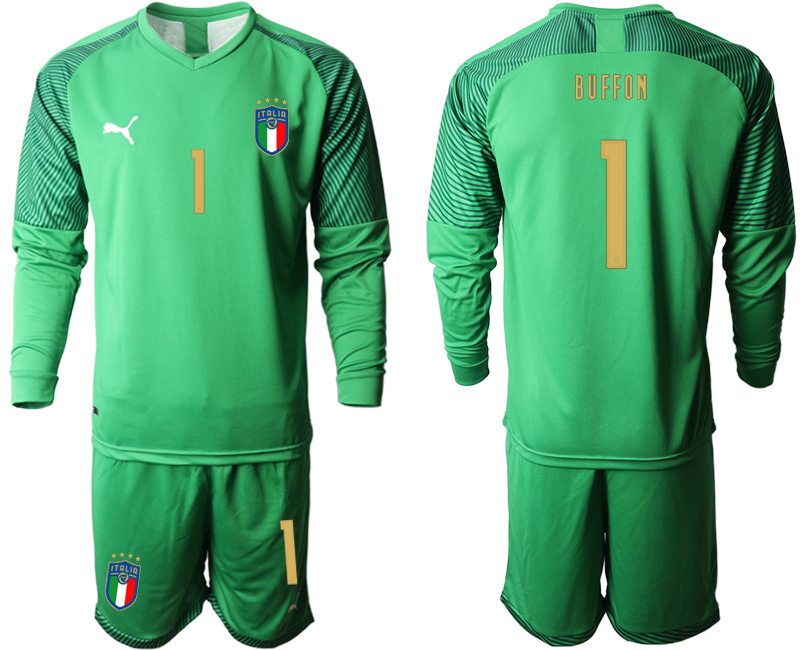 Men 2021 European Cup Italy green goalkeeper long sleeve #1 soccer jerseys->italy jersey->Soccer Country Jersey
